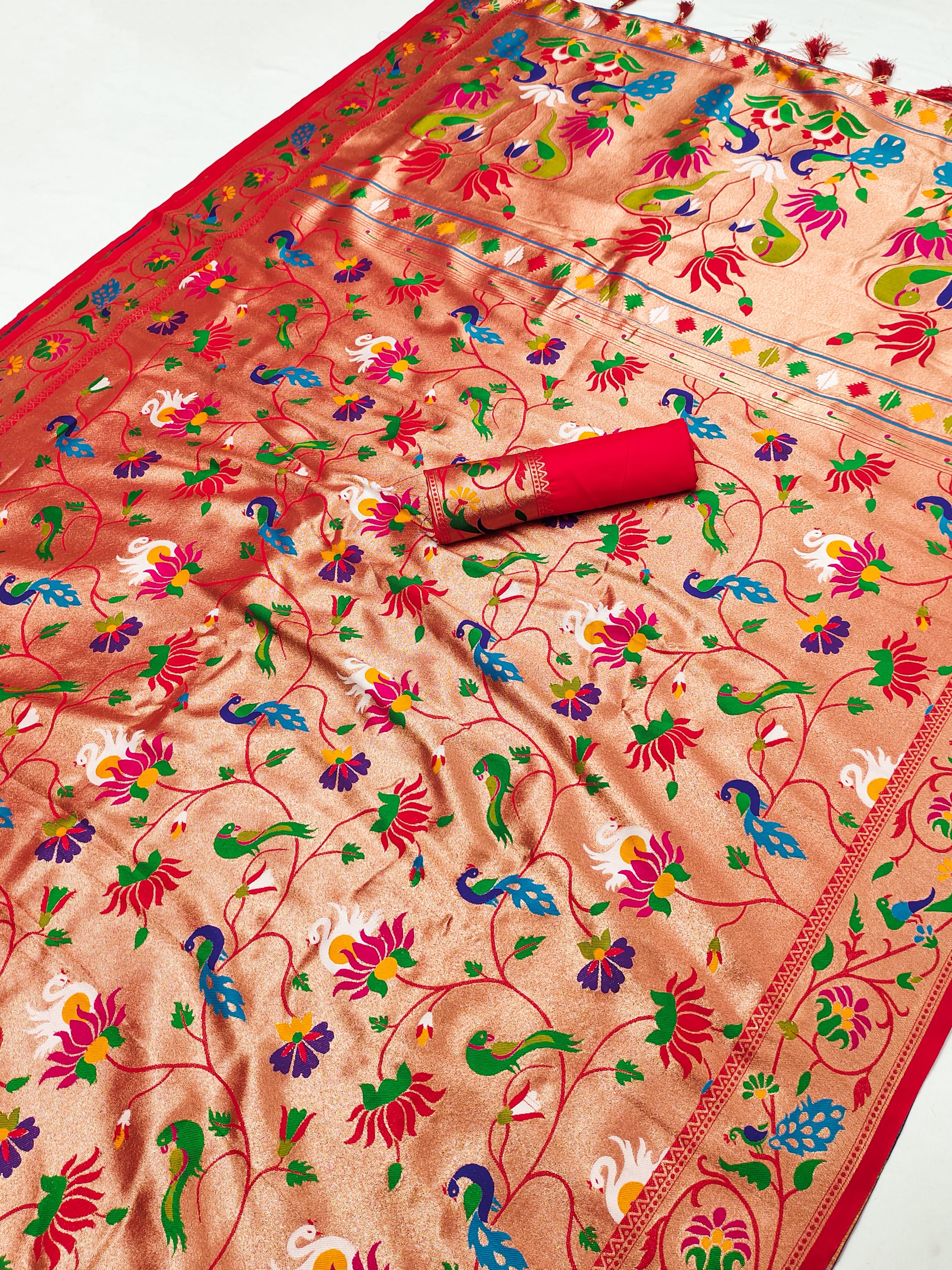 Royal Paithani Silk Saree with Meenakari Bird & Lotus Heritage Weaving
